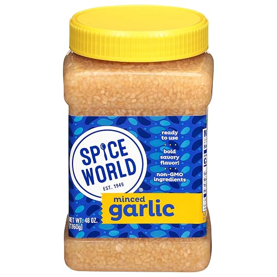 Spice World Minced Garlic Bulk 48 oz Garlic Container Ready-to-Use Seasonings for Cooking, Reduce Prep Work and Easily Add Flavor