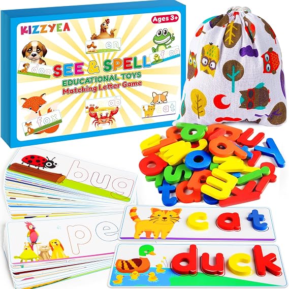 Learning Toys for Boys Girls Age 3 4 5 6, See & Spell CVC Word Spelling Toy | Sight Words Alphabet Cards, Phonics & Early Reading, Home & Daycare Use, Ideal Birthday Choice for Age 3-5 4-6 Kids