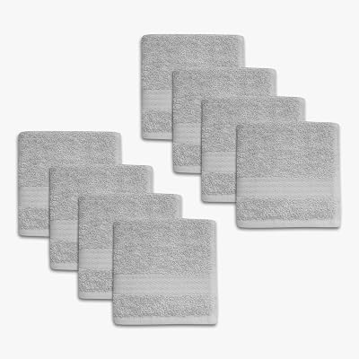 1888 Mills 8 Pack Premium Washcloth Set, True Classics Premium Cotton Blend, Super Soft and Highly Absorbent Washcloths for Bathroom, Hotels, Spa and Gym, Grey