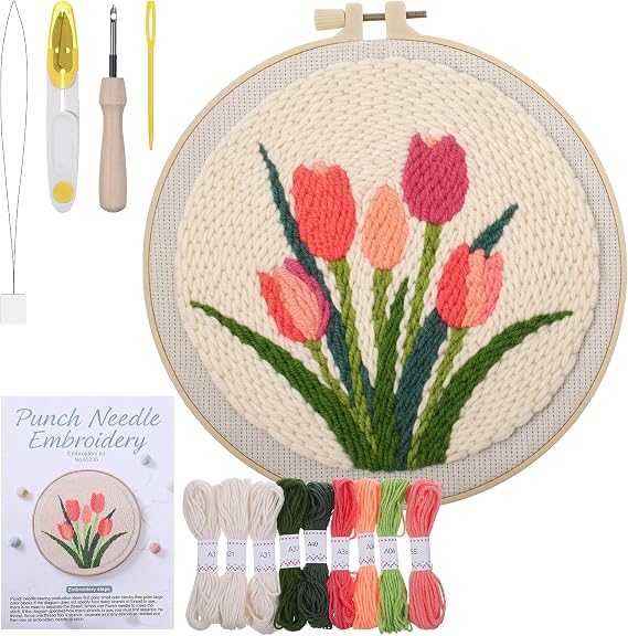 Flowers Embroidery Craft Kits, Punch Needle Embroidery Kits (8 Inch)
