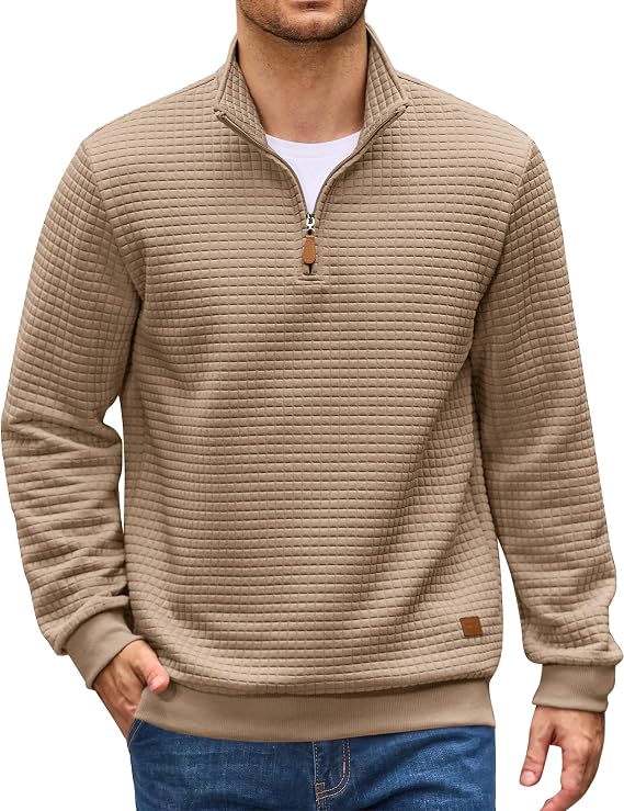 COOFANDY Men's Quarter Zip Pullover Sweatshirts 1/4 Zip Long Sleeve Sweater
