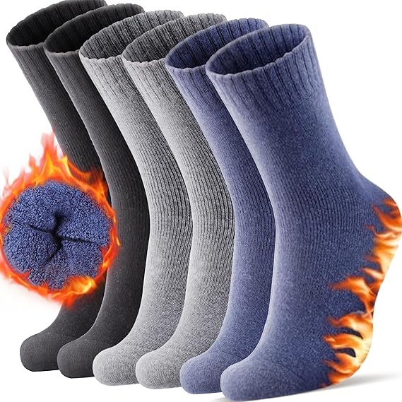 Redair Merino Wool Socks for Men Hiking Thermal Warm Winter Crew Socks, 3 Pairs of Thick Cushion Moisture Wicking Socks