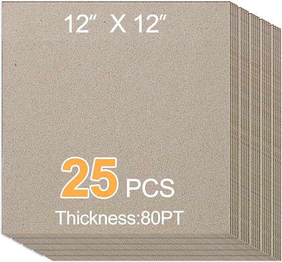Chipboard 12 x 12 Inch 80pt (25 Sheets) Book Board for Book Binding, Cardboard Backing Binder Board for Crafts, Gray