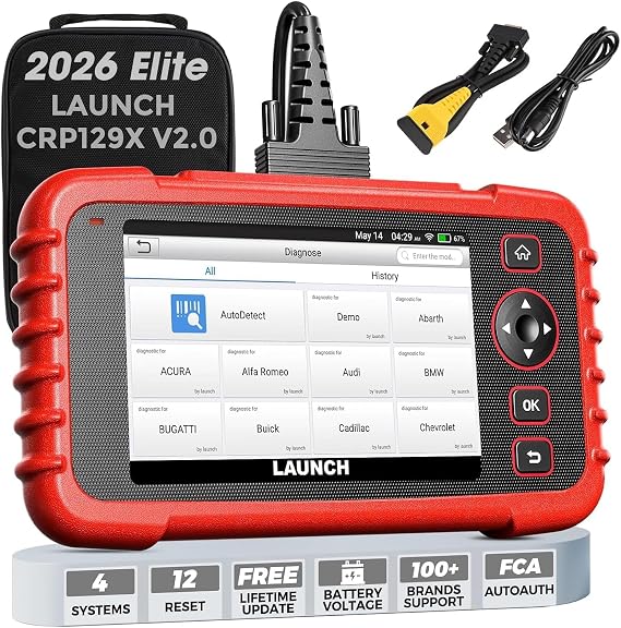 Launch CRP129X OBD2 Scanner, 2025 Elite Lifetime Free Update Scan Tool, 8 Reset, Injector Coding, ABS/SRS/TCM/Engine System Diagnostic Scanner, Auto Vin, Car Scanner Diagnostic for All Cars | 12 Reset, Injector Coding, ABS/SRS/TCM/Engine System Diagnostic Scanner, Auto Vin, Car Scanner Diagnostic for All Cars