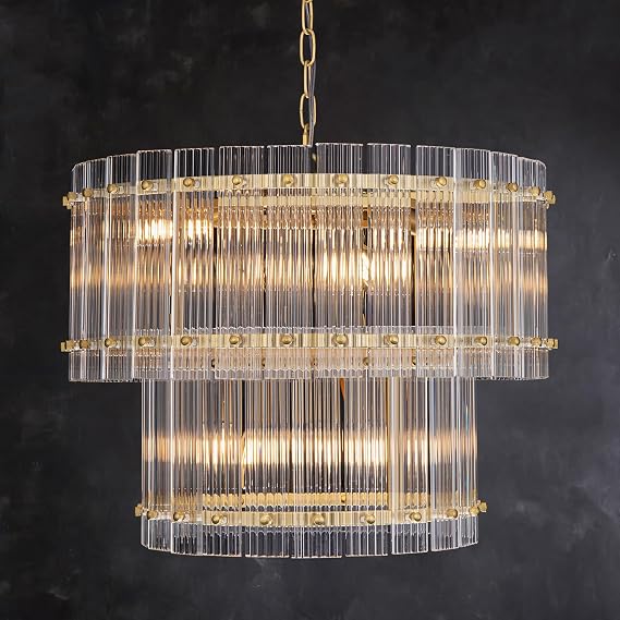 TOCHIC Drum Glass Chandeliers for Dining Room Gold Chandelier Light Fixture