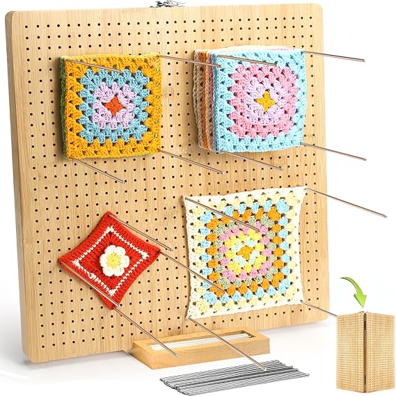 Aulin 15.5"" Foldable Crochet Blocking Board,35 Stainless Steel Rod Pins | Upgrade Large Blocking Boards:Crochet Projects, Gifts for Crocheters, Mothers, Grandmothers