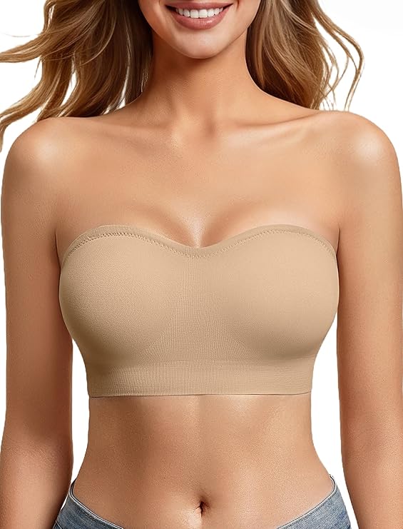 Strapless Bra for Women Non-Slip Bandeau Bra Push Up Invisible Bralettes Seamless Wireless No Underwire Padded Tube Top Bras