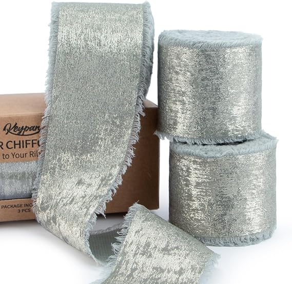 Keypan Sage Green Chiffon Ribbon, 3 Rolls, 1.5 Inches, 15 Yards Total
