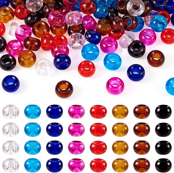 Craftdady 88Pcs Large Hole Glass European Spacer Beads 15x10mm Mixed Color Rondelle Slide Charm Beads for Snake Chain Bracelet Jewelry Making Hole: 5mm