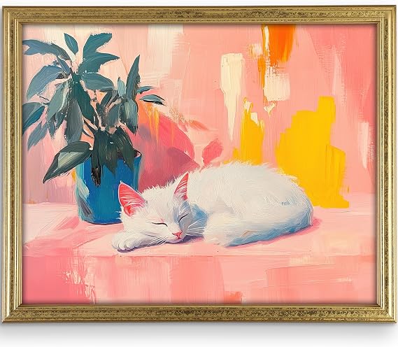 DREAM BIG PRINTABLES Serene Cat and Plant Art Print - 11x14 | Cute Room Decor for Girls | Bedroom Wall Art for Living Room | Bathroom Wall Pictures for Farmhouse | Aesthetic Wall Decor for Home
