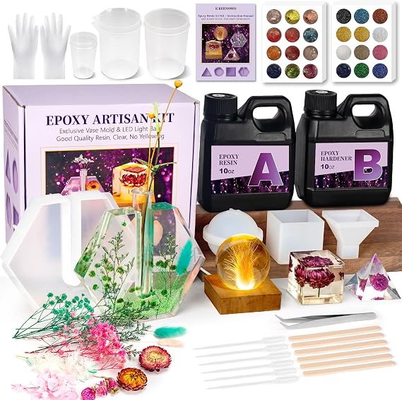 Epoxy Resin Kit with Light for Beginners, DIY Crafts for Adults Women | Clear Resin kit with Silicone Mold for Starters DIY Arts & Crafts for Adults, DIY Creations, Ornament, Flowers, Decorations