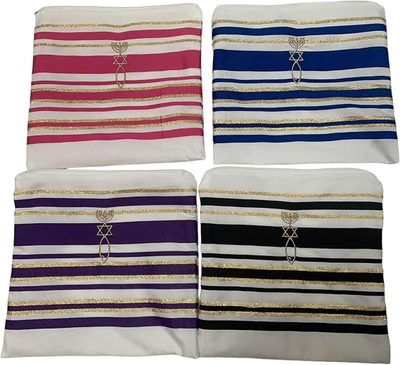 Bethlehem Gifts TM 4pc Messianic New Covenant Prayer Shawl Tallit from Jerusalem (Mixed)