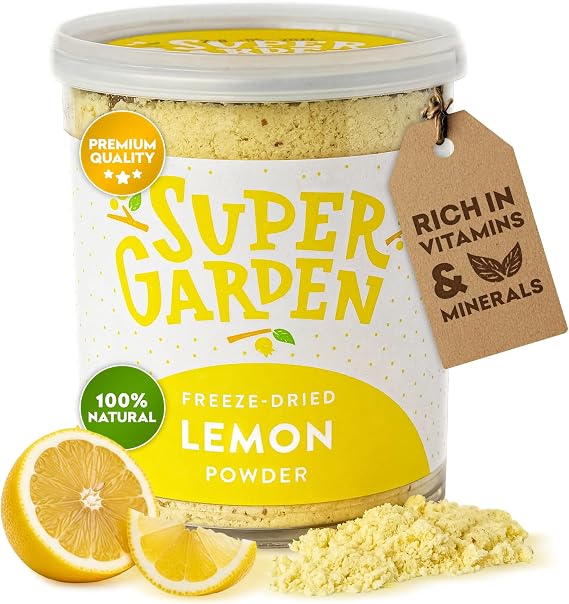 Super Garden Dried Lemon Powder - Natural Freeze Dried Fruit with Zesty Citrus Flavour - Versatile Cooking & Baking Ingredient for Smoothies, Desserts & Drinks - 80g