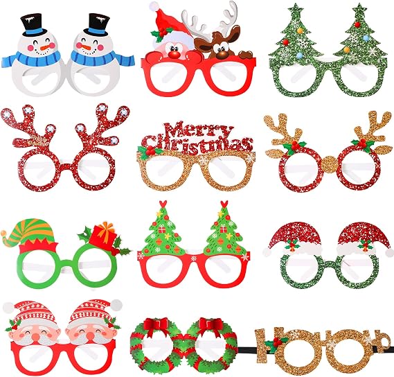 Sratte 24 Pieces Christmas Party Eyeglasses Funny Christmas Glasses Frames Xmas Costume Sunglasses Santa Snowman Paper Eyewear for Adults Xmas Holiday Party Photos Booth Favors