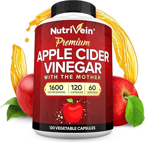 Nutrivein Apple Cider Vinegar Supplement with Mother 1600 mg - 120 Capsules
