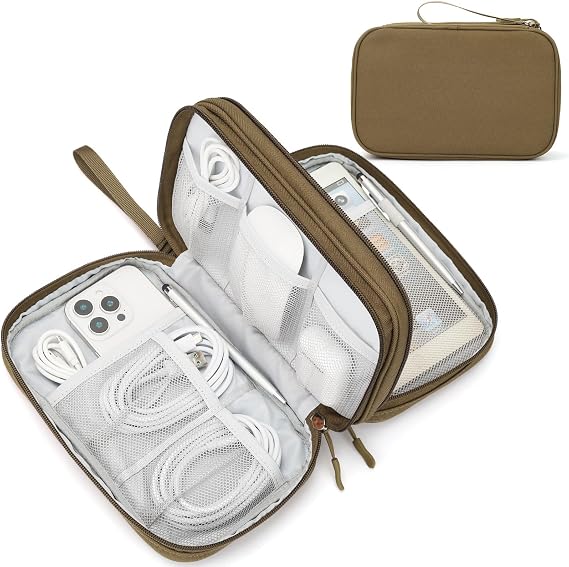 FYY Electronic Organizer, Travel Tech Pouch Bag, Large, Brown