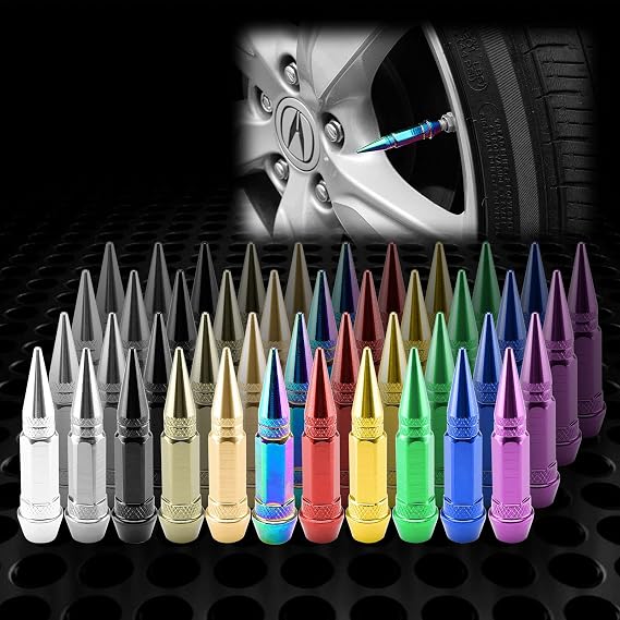 JDMBESTBOY 4PCs Neo Chrome Long Spike Tire Valve Stem Caps Metal Thread Wheel Tires TVC28