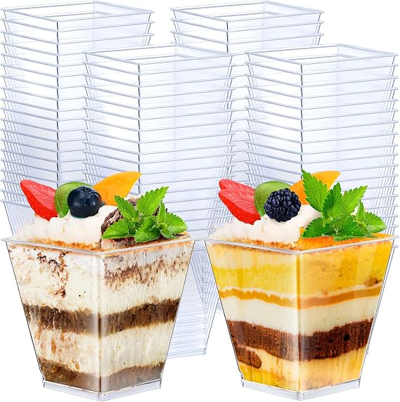 Zubebe 150Pcs 8 OZ Square Clear Plastic Cups Dessert Cups