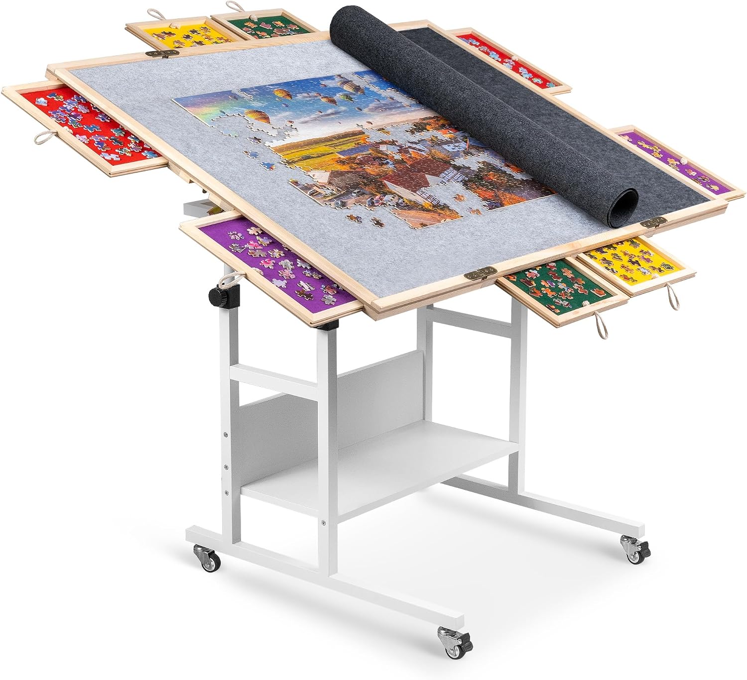 Becko US 2000 Pieces Tilting & Rotating Puzzle Table with 8 Drawers & Cover Foldable Puzzle Board with 5 Tilt Angles & Height Adjustment Puzzle Storage for 2000 Pieces Puzzle