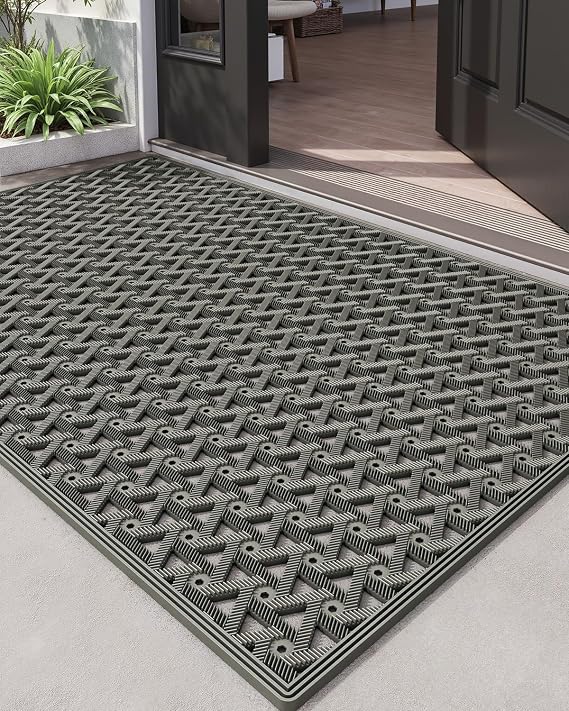 DEXI Front Door Mat Outside Entrance Rubber Floor Doormat, 32x48 Grey