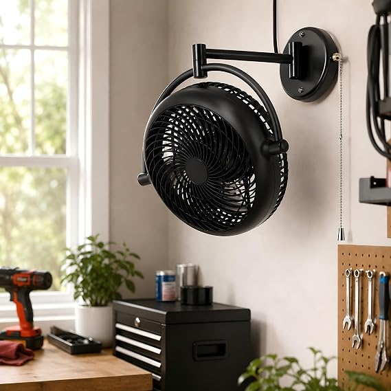 Wall Mount Fan with Folding Arm 10 Inch Small RV Wall Fan Quiet Oscillating