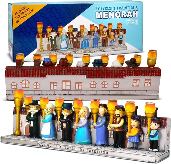 Zion Judaica Traditions Menorah Jewish Theme Minorah Passing Down The Torch Traditions Candle Hanukkia Characteristic Chanukiah Jewish Family L'dor V'dor Menora fits Standard Chanukah Candles