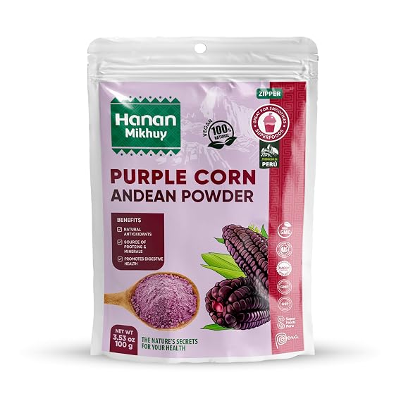 HANAN MIKHUY Maiz Morado 100g - 100% Natural Purple Corn Powder for Digestive Health & Nutrient Absorption Vegan, Non-GMO, Gluten-Free, Keto from Peru (3.53oz)
