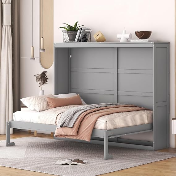 Full Size Murphy Bed Wall Bed Bedroom Furniture (Gray)