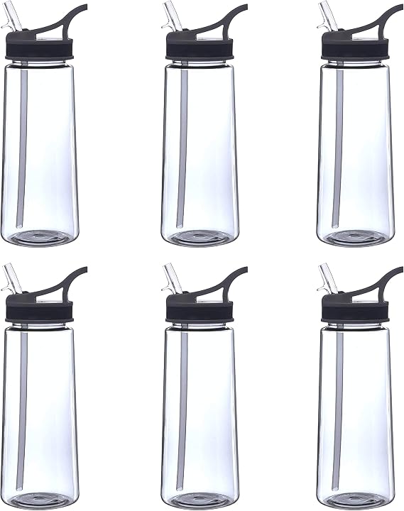 DISCOUNT PROMOS Plastic Sports Bottles with Spill Proof Lids 22 oz. Set of 10, Bulk Pack - Reusable, With Straw, Perfect for Gym, Outdoor Sports, Home, Office - Clear