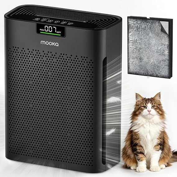 MOOKA Air Purifier for Home Bedroom Large Room 2200 Ft2, HEPA Filter, Black