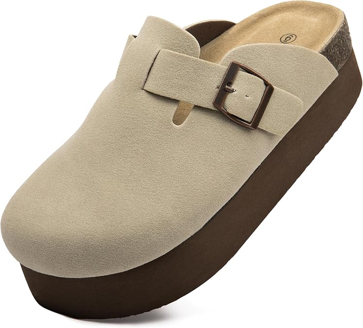 Women Suede Platform Clogs, Arch Support Slip-On Mules