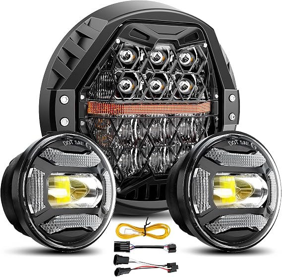 LX-LIGHT Kit A 7 inch Motorcycle LED Headlight 4.5" Fog Passing Lights DOT Kit Compatible with Fat Boy Street Glide Heritage Softail Road King Switchback Electra Glide Ultra Classic Black