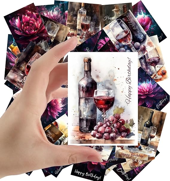 Large Stickers 24 pcs (2.5"x3.5" Each) Amazing Watercolour Wines and Ethereal Flowers Vintage Postcards Retro Greeting Card Book Illustration Reprint