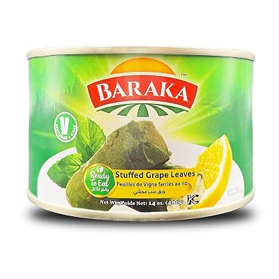 Baraka Dolmas Stuffed Grape Leaves Canned | Ready to Eat Turkish Grape Leaves Stuffed with Rice & Herbs | Vegan, Vegetarian, No Meat Middle Eastern Snack Food Imported from Turkey 14 oz Can