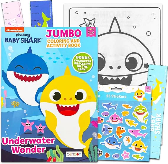 Baby Shark Coloring Book Set for Toddlers - Bundle with Activity Coloring Book Plus Stickers, Games, Puzzles, and More | Baby Shark Coloring Book Party Favor