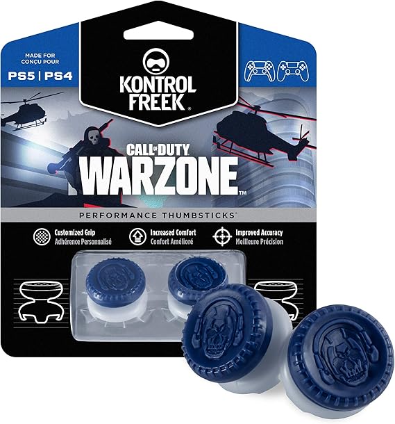KontrolFreek Call of Duty: Warzone Performance Thumbsticks for PlayStation 4 (PS4) and PlayStation 5 (PS5) | 2 High-Rise, Hybrid| Blue/Gray