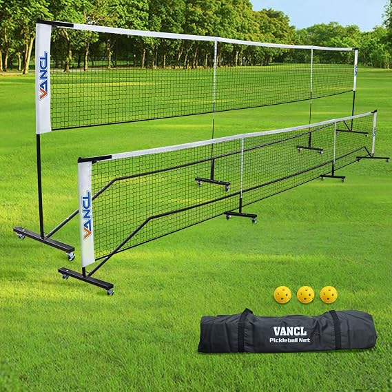 Pro Pickleball Net Portable with Wheels 22ft Heavy Duty Pickleball Net System with Sturdy Aluminum Frame for Outdoor & Indoor Nylon Net & Carrying Bag for Pickleball, Tennis, Badminton