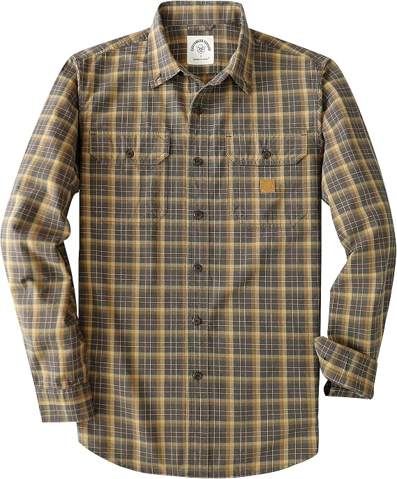 Dubinik Men's Cotton Long Sleeve Button-Down Classic Fit Plaid Work Shirt