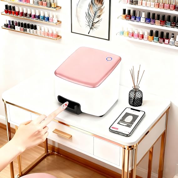 Portable Nail Printer Machine, 1000+ Digital Nail Art Designs, 3D Nail Printer with Mobile App Control for Home Salon, DIY Manicures