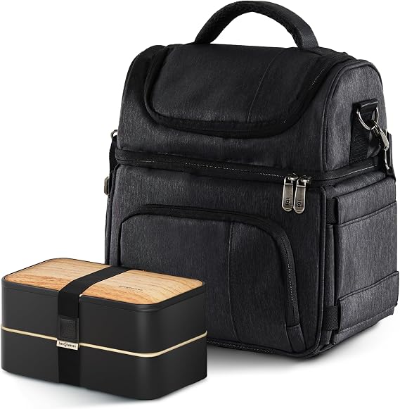 Bentoheaven Premium Bento Box & Insulated Lunch Bag Set Leakproof, Microwave & Dishwasher Safe Japanese Lunch Box with Utensils + Spacious Cooler Bag for Work, Travel, or School