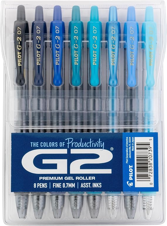 PILOT G2 Premium Gel Roller Pens, G2 Boost Blue, Fine Point 0.7mm, 8-Pack