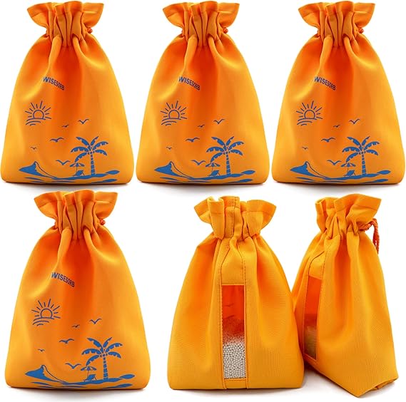 Wisesorb 6Pcs 7x9 inch Cloth Storage Bags with Drawstrings, Large Size, Multipurpose Bags with Sewing Transparent Window for Desiccant Beads, Snacks, Seeds