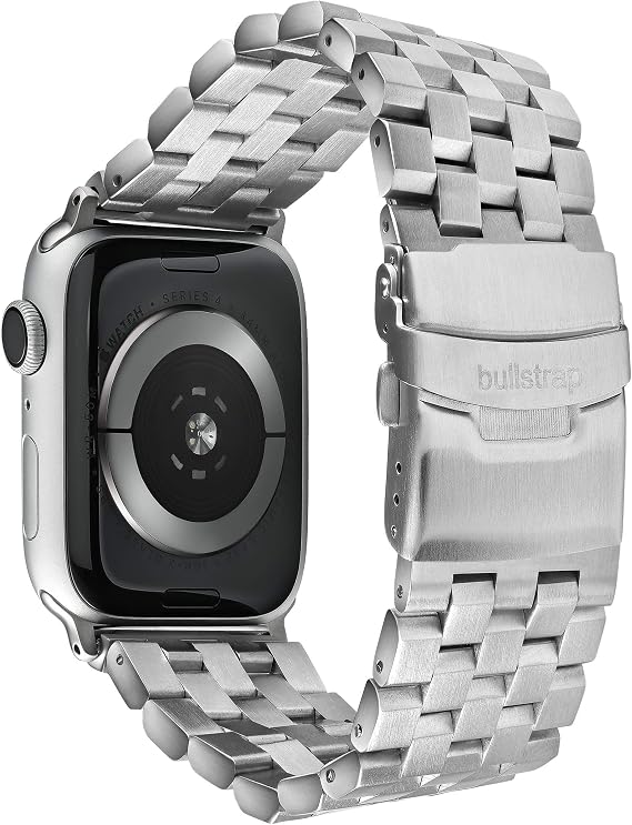 Bullstrap Mens 316L Stainless Steel Metal Watch Band Compatible with Apple Watch Series 1-8, ULTRA/45-44-42mm, Silver