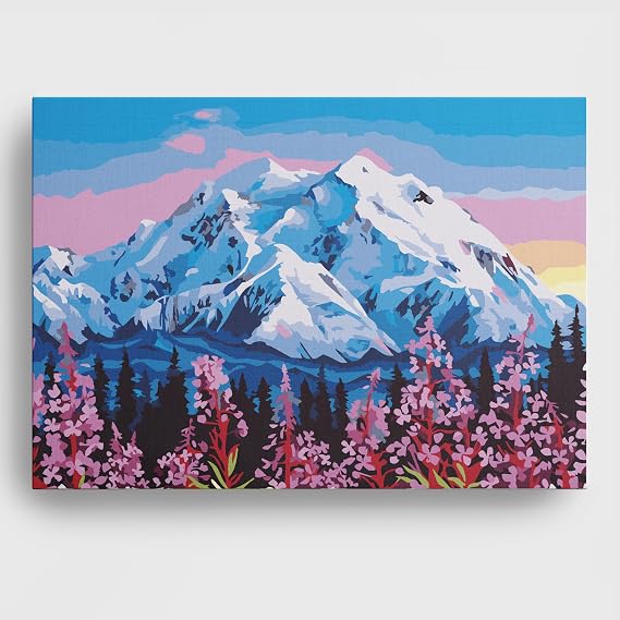 Sayılarla Boyama Tuval Hobi Seti DAĞ MANZARASI Temalı Fırça ve Boya Dahil Set (Çıtalı) 50X70 CM Kendin Yap Sayılarla Tuval Boya Kiti (KASNAKLI)