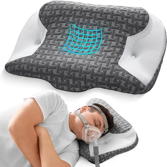 Sleep Apnea Pillow for Cpap Users, Ergonomic Adjustable Memory Foam Cpap Pillows for Side and Back Sleepers, Reducing Air Leaks and Mask Pressure