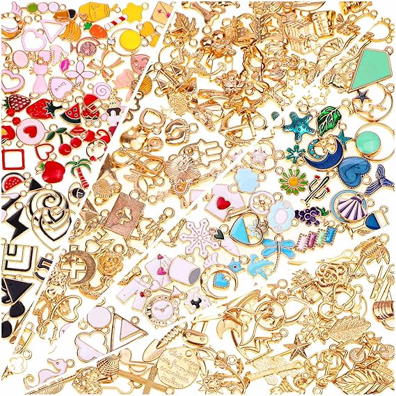 Acejoz 200Pcs Enamel Charms for Jewelry Making, Assorted Wholesale Mixed Bulk Metal Earring Bangle Charms for DIY Necklace Bracelet Jewelry Making and Crafting