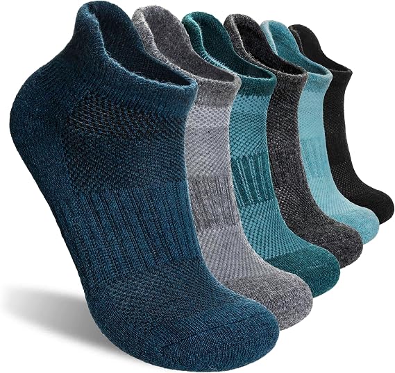 SEEYAN Merino Wool Ankle Hiking Socks Running Thick Cushion Breathable Work No Show Socks For Men Women 6 Pairs