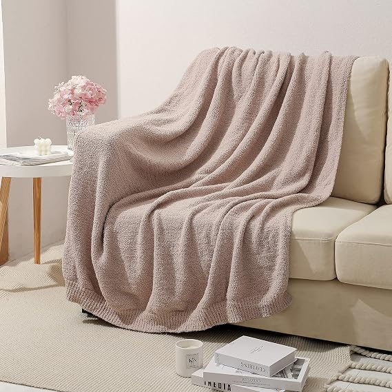 Microfiber Knit Throw Blanket, Solid Knit Fuzzy Pattern, Soft Fluffy Cozy Warm Lightweight, for Sofa Bed Home Decor Carry, 50"x60", Cream