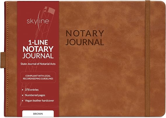 Skyline 1-Line Notary Journal, Public Record Log Book, 10x7, Brown | 1-line entries, official public record format, notary supplies, 10x7, Forest Green, 10 x 7 in, 378 entries, ca, texas, oregon