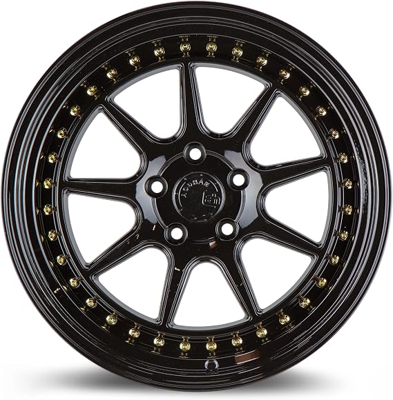 Aodhan DS-X Wheel : 18x9.5, 5x114.3 Bolt Pattern, 73.1mm Hub bore, 15mm Offset - Gloss Black W/Gold Rivets